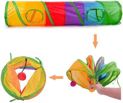 Cat Tunnel for Indoor Cats, 45" Long Rainbow Collapsible Kitten Tube with a Fun Ball and 2 Holes Cat Exercise and Running(Colorful)