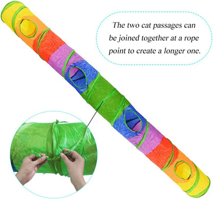 Cat Tunnel for Indoor Cats, 45" Long Rainbow Collapsible Kitten Tube with a Fun Ball and 2 Holes Cat Exercise and Running(Colorful)