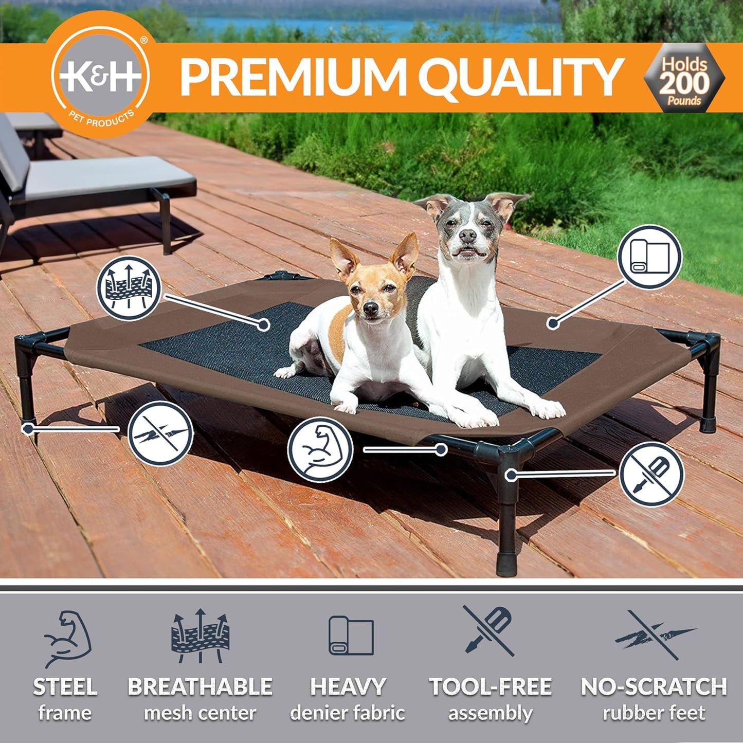 Elevated Dog Cot, Breathable Cooling Elevated Cot Hammock Pet Bed for Large Dogs, Washable Mesh Cover, Raised Metal Frame, Collapsible, Portable - Large 42 X 30In