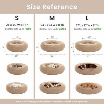 Calming Dog & Cat Bed, Anti-Anxiety Donut round Bed, Fluffy Warming Pet Bed for Small Medium Dogs and Cats, Beige Taupe
