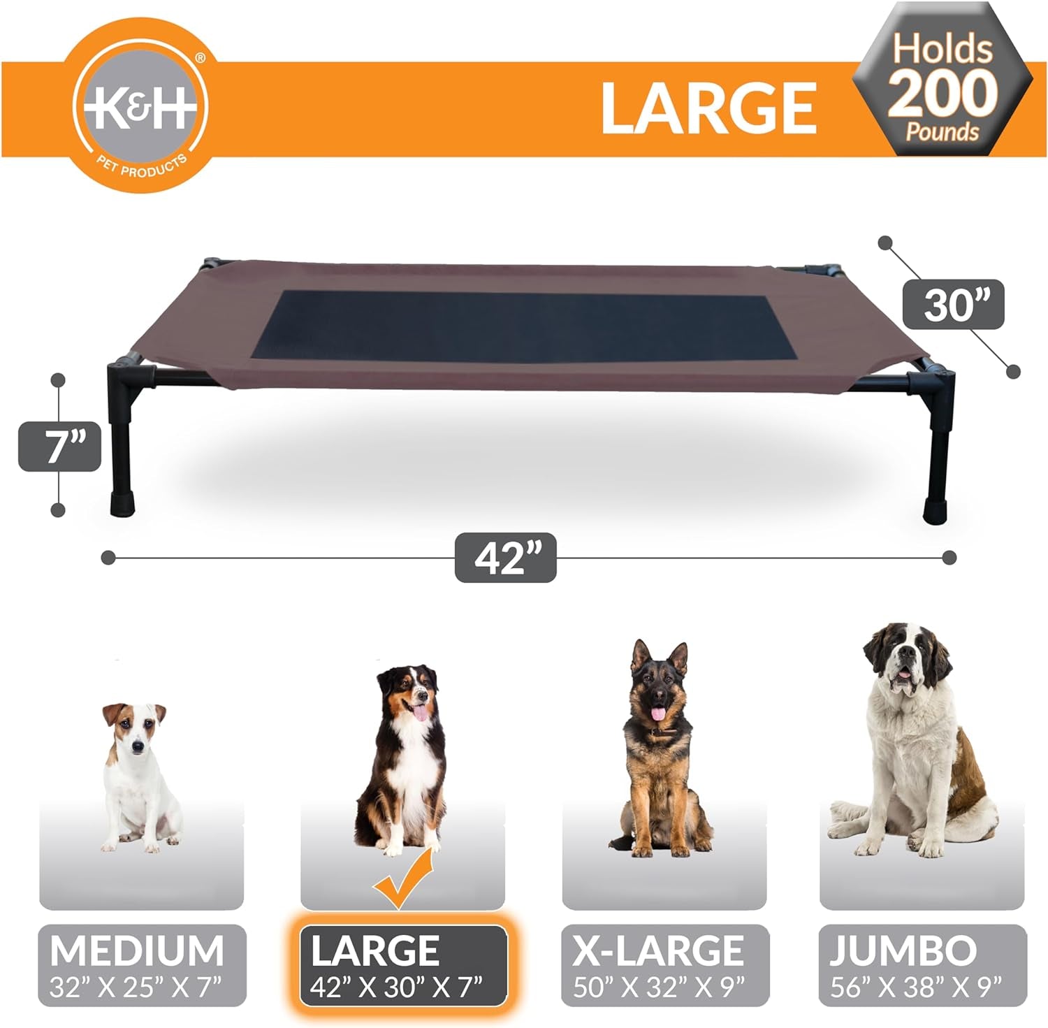 Elevated Dog Cot, Breathable Cooling Elevated Cot Hammock Pet Bed for Large Dogs, Washable Mesh Cover, Raised Metal Frame, Collapsible, Portable - Large 42 X 30In