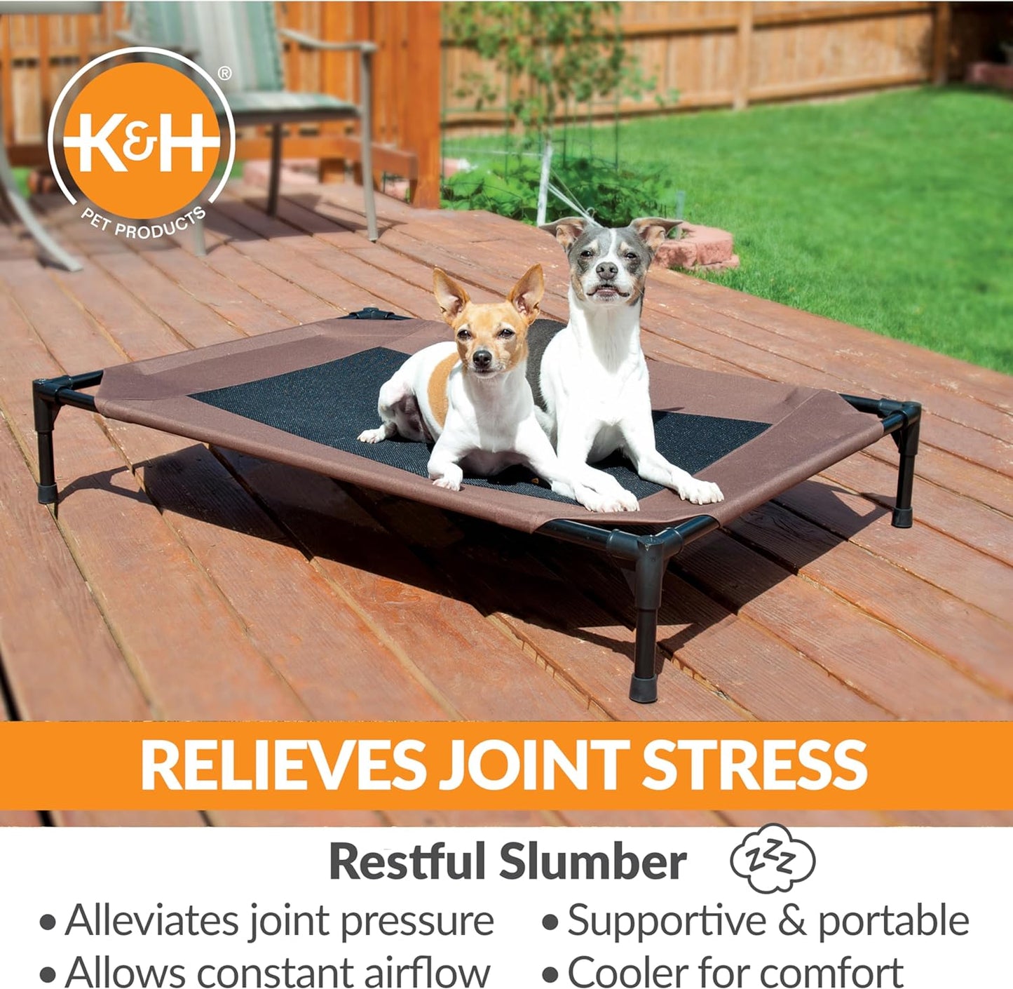 Elevated Dog Cot, Breathable Cooling Elevated Cot Hammock Pet Bed for Large Dogs, Washable Mesh Cover, Raised Metal Frame, Collapsible, Portable - Large 42 X 30In